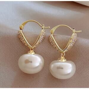 Pearl Style Crystal Pave High-End Temperament Niche Earrings, Classy Elegance